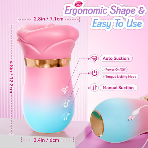 5-in-1 Mouth Sucking Rose Vibrator with Tongue Licking