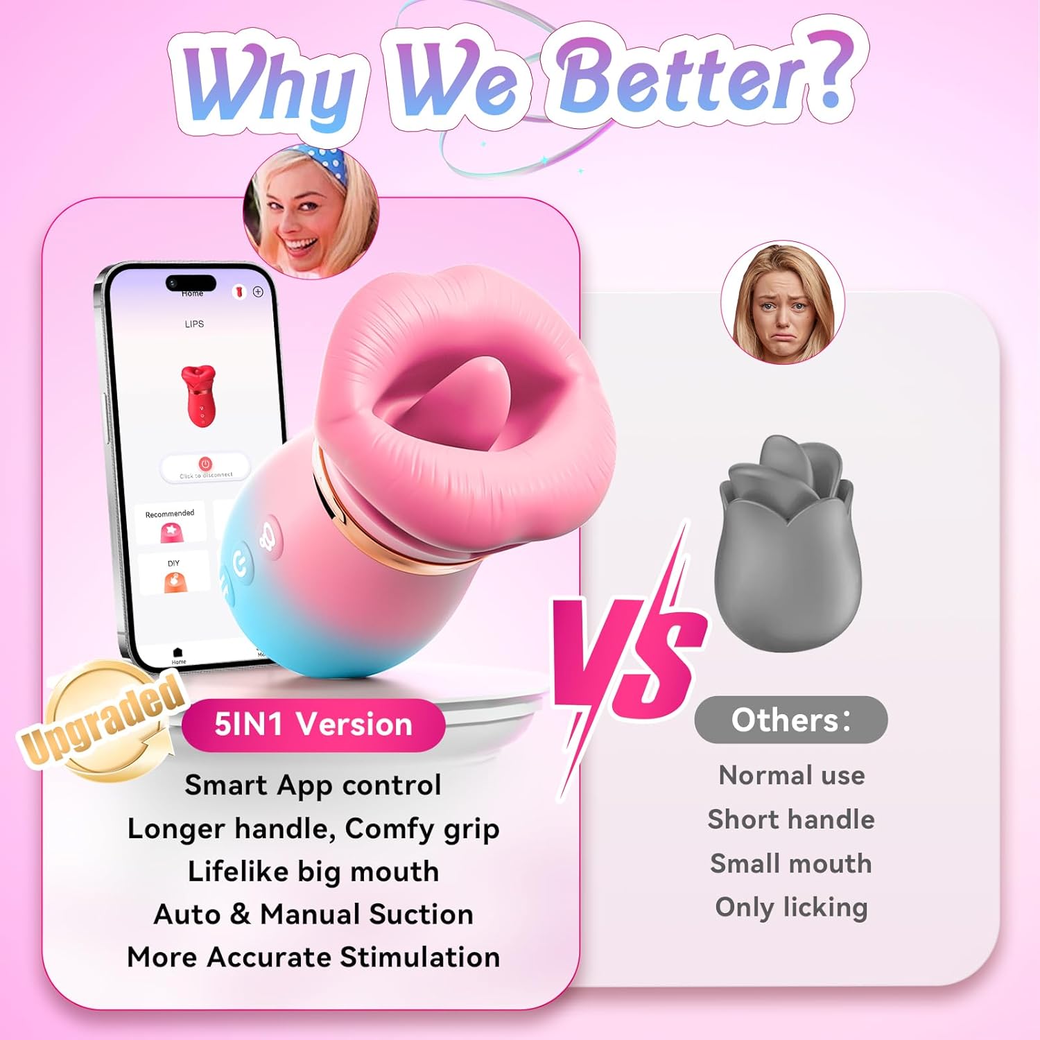 5-in-1 Mouth Sucking Rose Vibrator with Tongue Licking