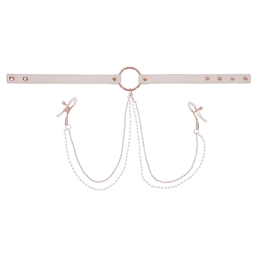 S&M Peaches Ôn CreaMe Collar with Nipple Clamps